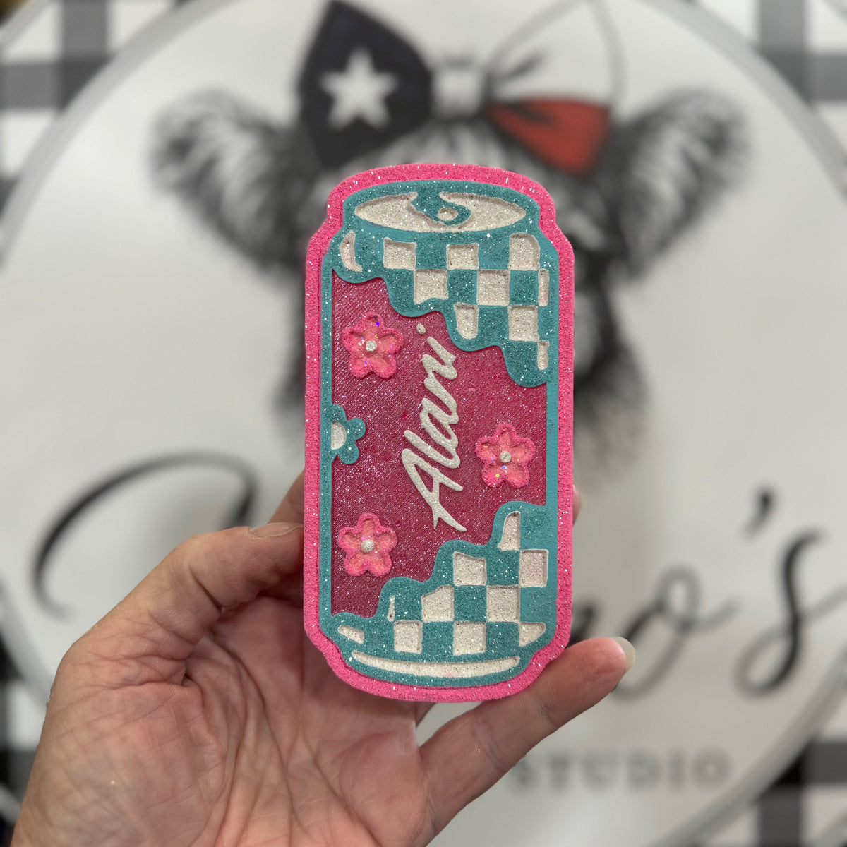 Checkered Alani with Flowers Car Freshie