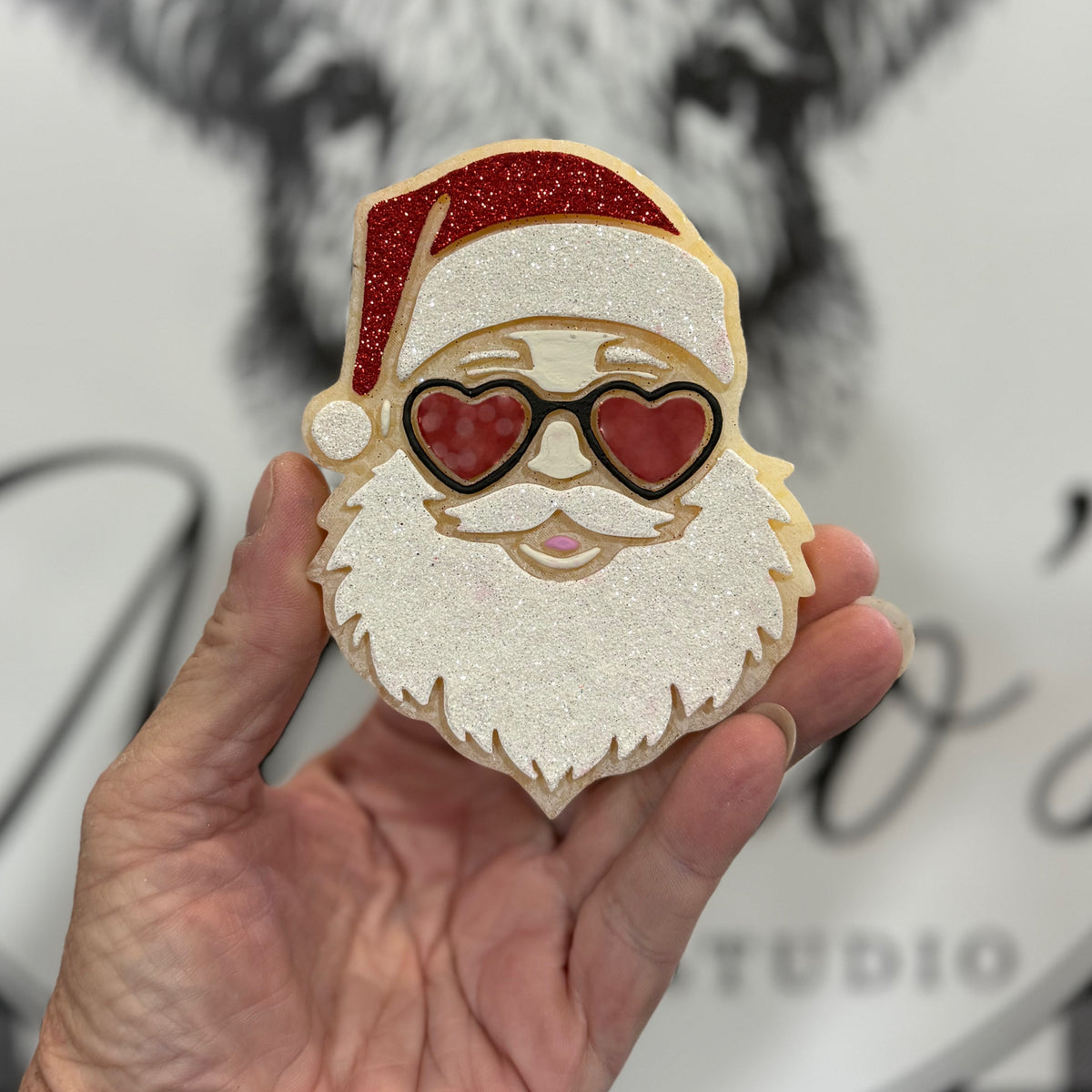 Santa with Heart Glasses Car Freshie