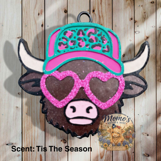 Bull with Ball Cap & Heart Glasses Car Freshie
