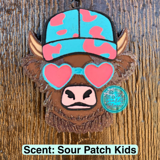 Highland Cow with Heart Glasses & Ball Cap Car Freshie